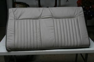 10.The finished upper rear seat back. The cover looks a little lumpy, but its leather and it will take a few days in the sun to smooth out.