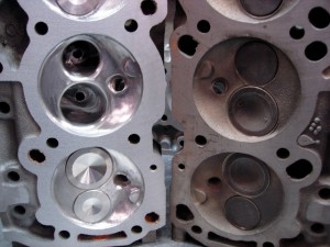 20.Compare the completed head with the stock head. Fact: the high-nickel content of Buick heads eliminates the need for hardened valve seats.